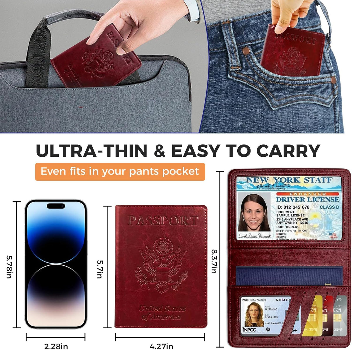 Passport Holder for Travel Essentials RFID Blocking Wallet Card Case PU Leather Passport Cover Women and Men (Blue)