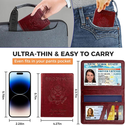 Passport Holder for Travel Essentials RFID Blocking Wallet Card Case PU Leather Passport Cover Women and Men (Blue)