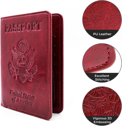 Passport Holder for Travel Essentials RFID Blocking Wallet Card Case PU Leather Passport Cover Women and Men (Blue)