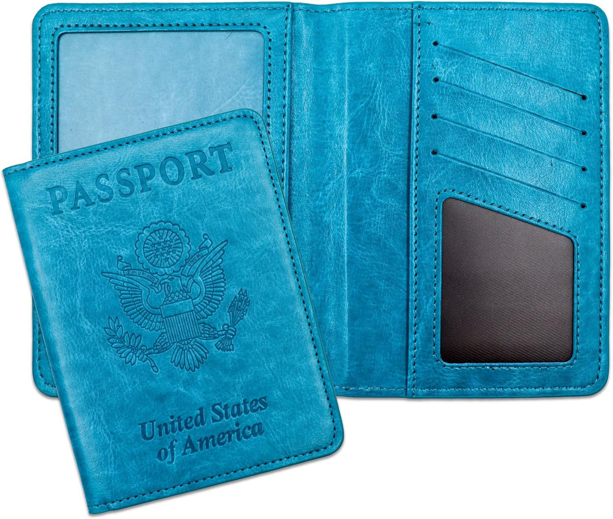 Passport Holder for Travel Essentials RFID Blocking Wallet Card Case PU Leather Passport Cover Women and Men (Blue)