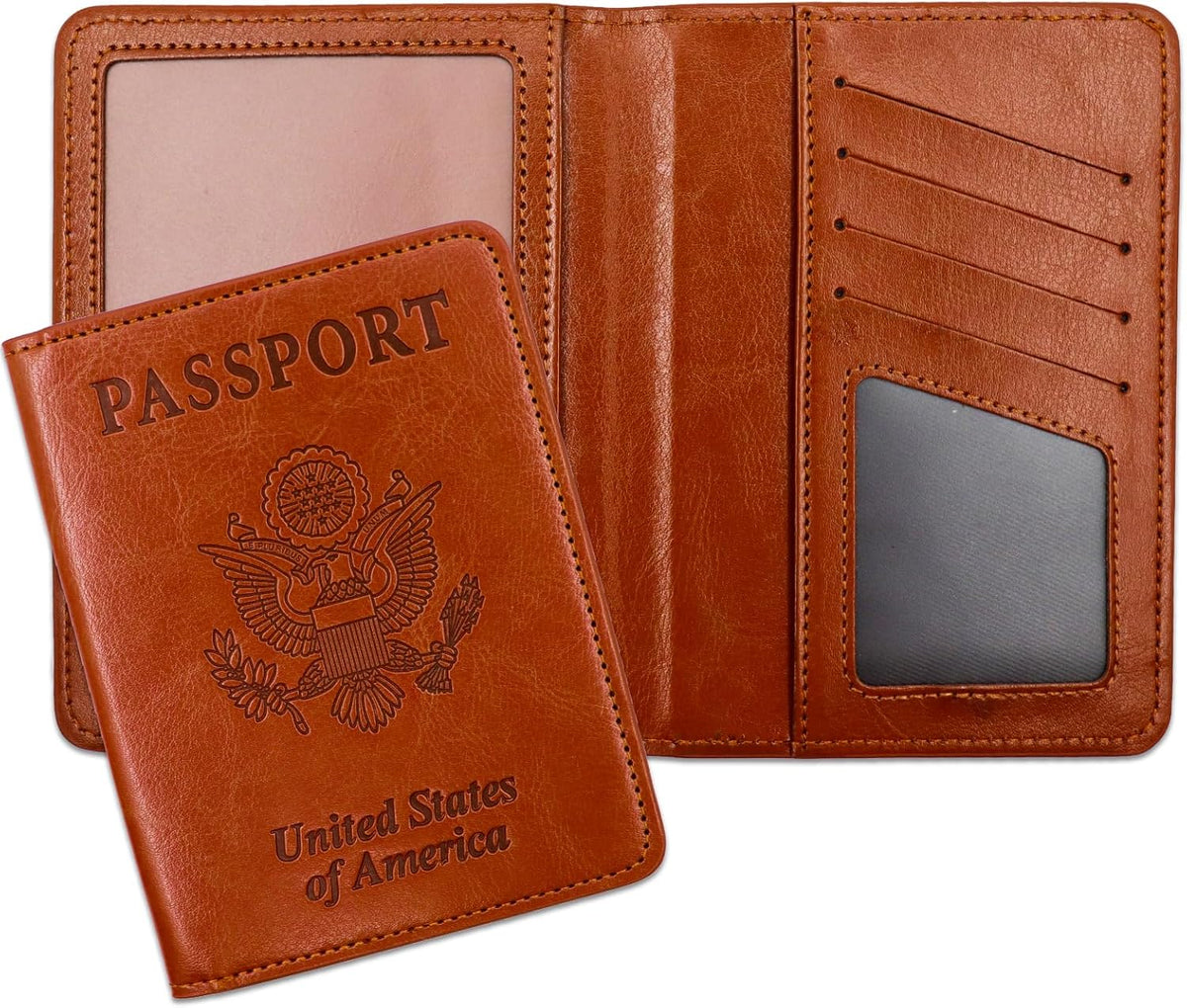 Passport Holder for Travel Essentials RFID Blocking Wallet Card Case PU Leather Passport Cover Women and Men (Blue)