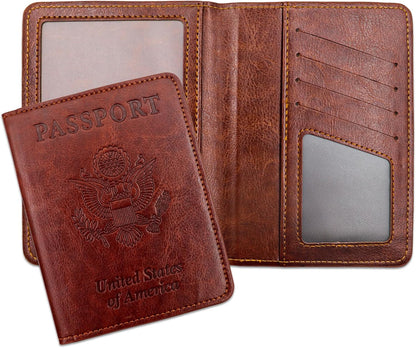 Passport Holder for Travel Essentials RFID Blocking Wallet Card Case PU Leather Passport Cover Women and Men (Blue)
