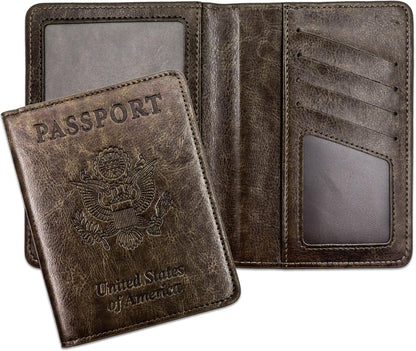 Passport Holder for Travel Essentials RFID Blocking Wallet Card Case PU Leather Passport Cover Women and Men (Blue)