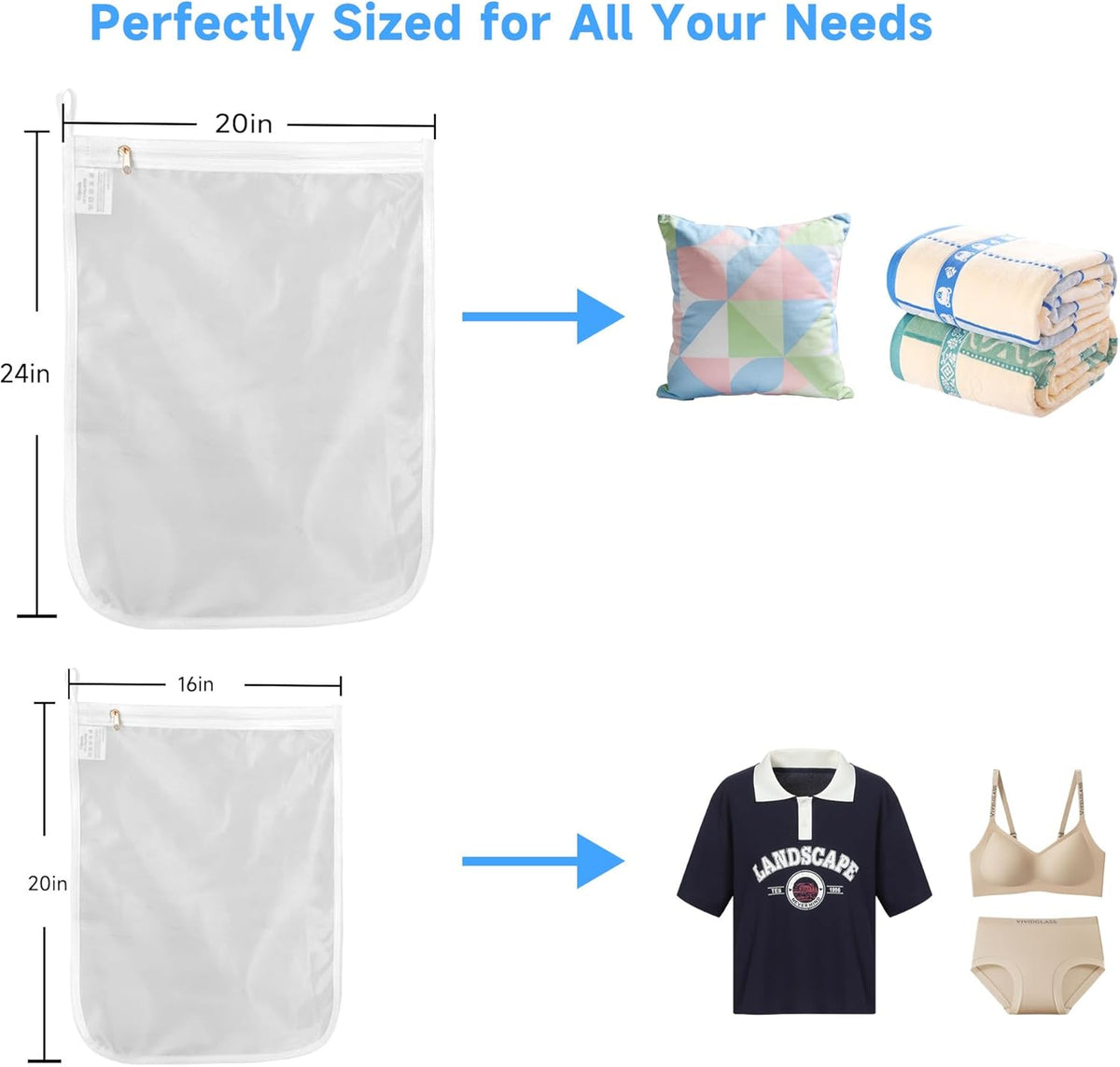 2 Pack Delicates Laundry Bags, Fine Mesh Wash Bag with Hanging Loop | Large for Lingerie, Shirts, Sweaters, Underwear, Bra, Silk, Socks