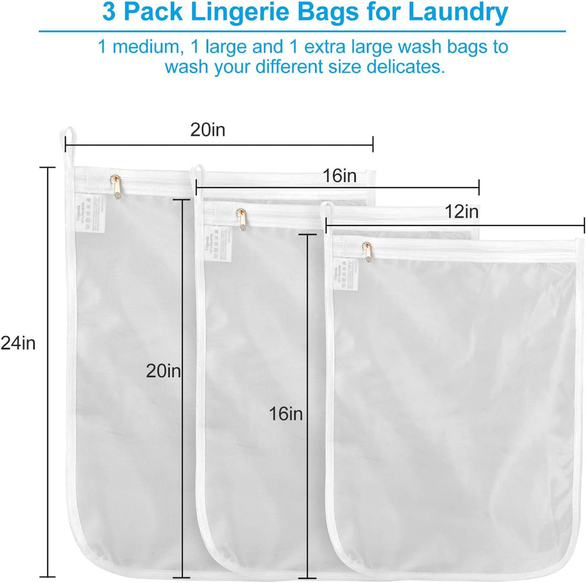 2 Pack Delicates Laundry Bags, Fine Mesh Wash Bag with Hanging Loop | Large for Lingerie, Shirts, Sweaters, Underwear, Bra, Silk, Socks