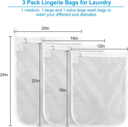 2 Pack Delicates Laundry Bags, Fine Mesh Wash Bag with Hanging Loop | Large for Lingerie, Shirts, Sweaters, Underwear, Bra, Silk, Socks