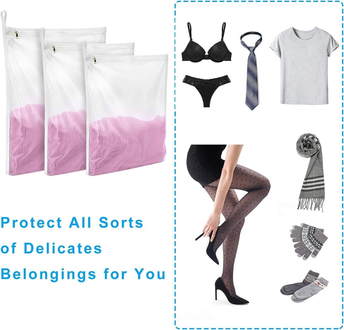 2 Pack Delicates Laundry Bags, Fine Mesh Wash Bag with Hanging Loop | Large for Lingerie, Shirts, Sweaters, Underwear, Bra, Silk, Socks