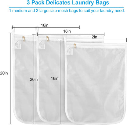 2 Pack Delicates Laundry Bags, Fine Mesh Wash Bag with Hanging Loop | Large for Lingerie, Shirts, Sweaters, Underwear, Bra, Silk, Socks