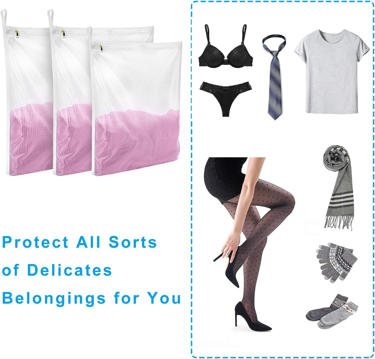 2 Pack Delicates Laundry Bags, Fine Mesh Wash Bag with Hanging Loop | Large for Lingerie, Shirts, Sweaters, Underwear, Bra, Silk, Socks