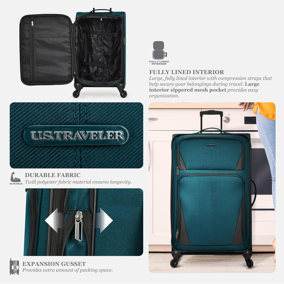 Aviron Bay Expandable Softside Luggage With Spinner Wheels, Navy, Carry-on 23-Inch