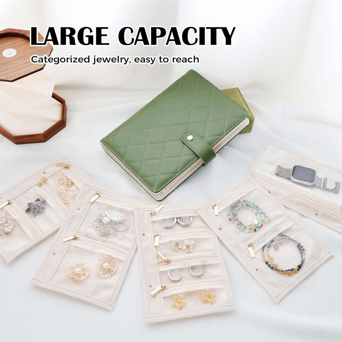 Travel Jewelry Organizer Case ， Portable Jewelry Organizers Storage Book, Compact Jewelry Roll for Earrings, Rings, Necklaces - Perfect Jewelry Travel Bag for Women