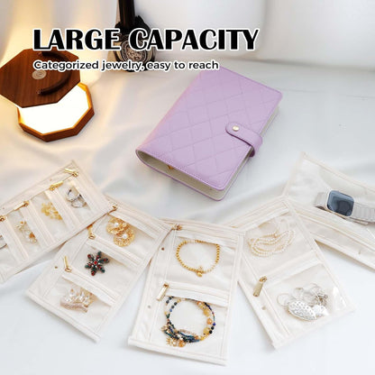 Travel Jewelry Organizer Case ， Portable Jewelry Organizers Storage Book, Compact Jewelry Roll for Earrings, Rings, Necklaces - Perfect Jewelry Travel Bag for Women