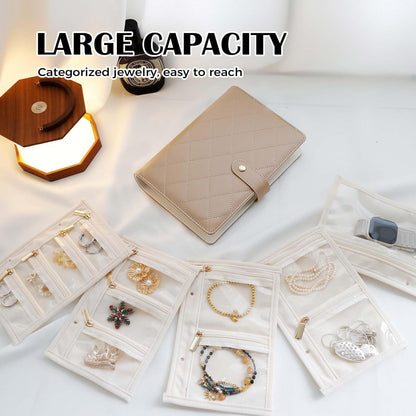 Travel Jewelry Organizer Case ， Portable Jewelry Organizers Storage Book, Compact Jewelry Roll for Earrings, Rings, Necklaces - Perfect Jewelry Travel Bag for Women