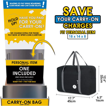 For Spirit Airlines Personal Item Bag Foldable Travel Duffel Bag Tote Carry on Luggage Duffle Overnight for Women and Men