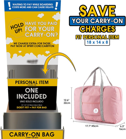 For Spirit Airlines Personal Item Bag Foldable Travel Duffel Bag Tote Carry on Luggage Duffle Overnight for Women and Men