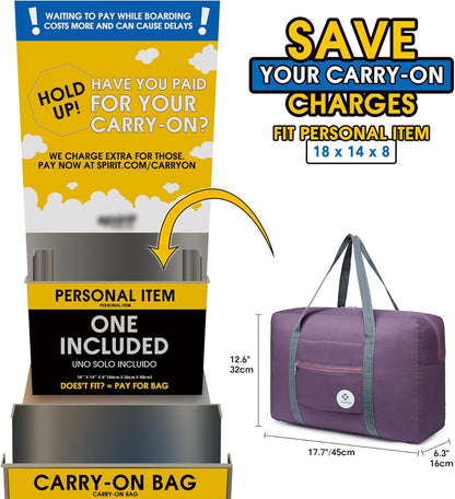 For Spirit Airlines Personal Item Bag Foldable Travel Duffel Bag Tote Carry on Luggage Duffle Overnight for Women and Men