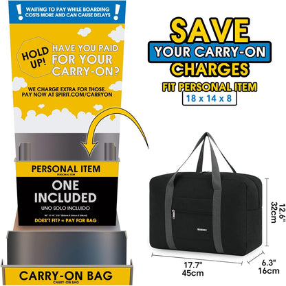 For Spirit Airlines Personal Item Bag Foldable Travel Duffel Bag Tote Carry on Luggage Duffle Overnight for Women and Men