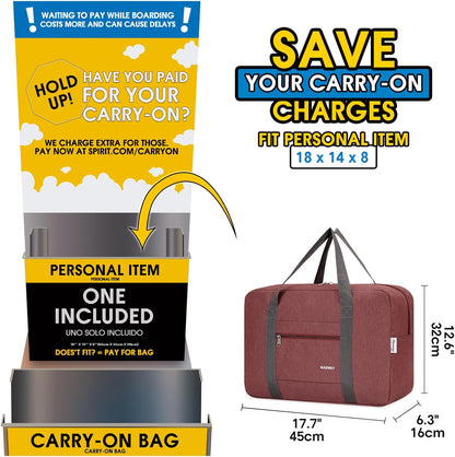 For Spirit Airlines Personal Item Bag Foldable Travel Duffel Bag Tote Carry on Luggage Duffle Overnight for Women and Men