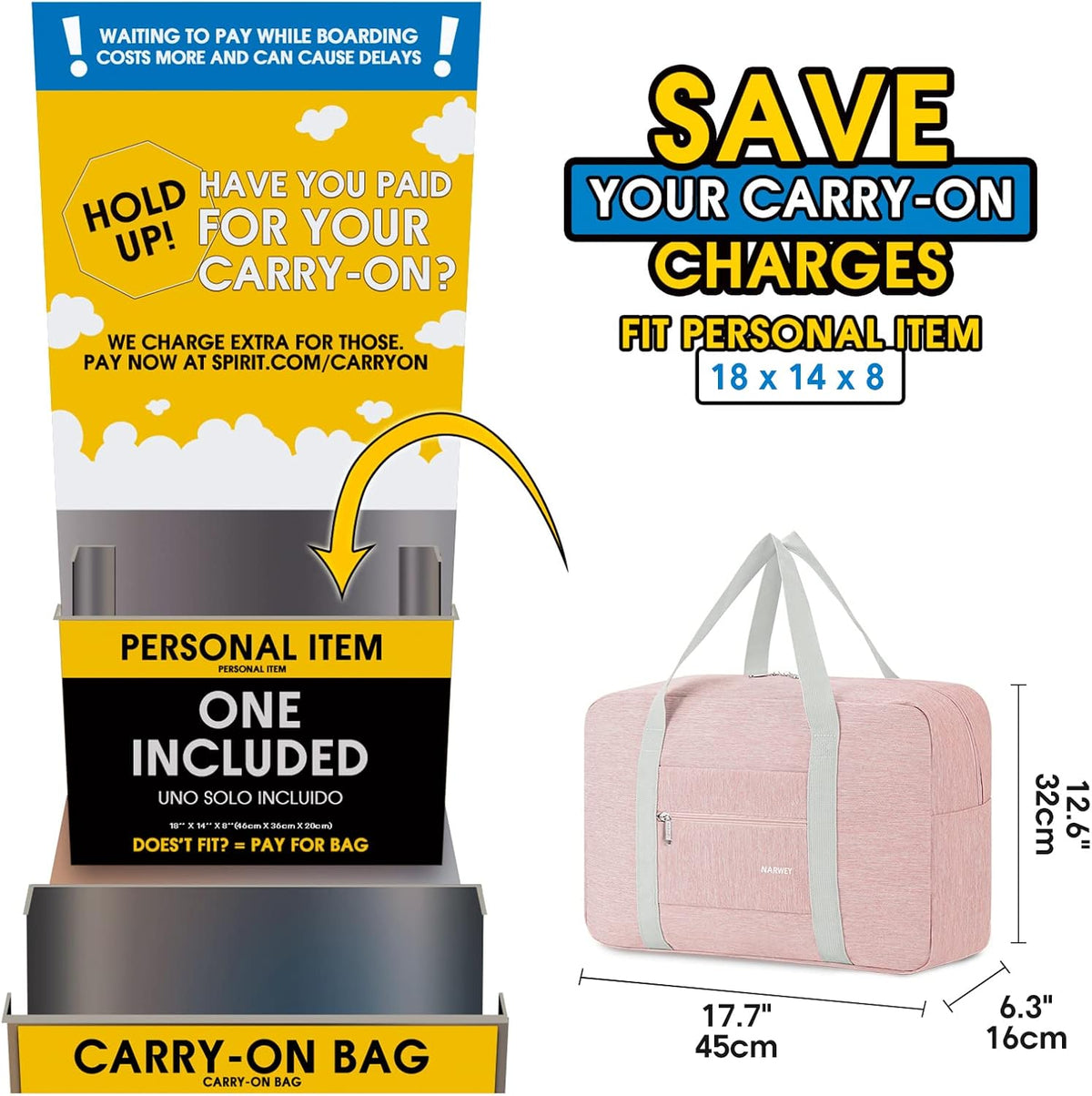 For Spirit Airlines Personal Item Bag Foldable Travel Duffel Bag Tote Carry on Luggage Duffle Overnight for Women and Men
