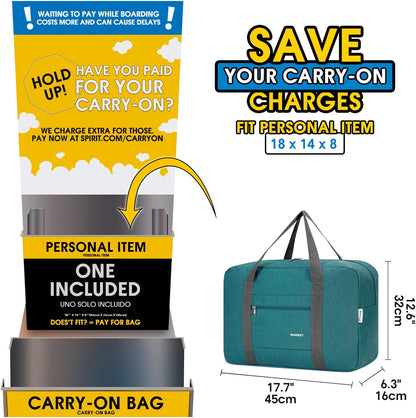 For Spirit Airlines Personal Item Bag Foldable Travel Duffel Bag Tote Carry on Luggage Duffle Overnight for Women and Men