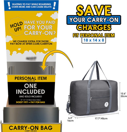 For Spirit Airlines Personal Item Bag Foldable Travel Duffel Bag Tote Carry on Luggage Duffle Overnight for Women and Men