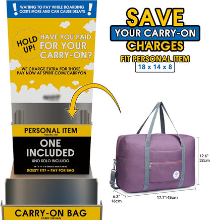For Spirit Airlines Personal Item Bag Foldable Travel Duffel Bag Tote Carry on Luggage Duffle Overnight for Women and Men