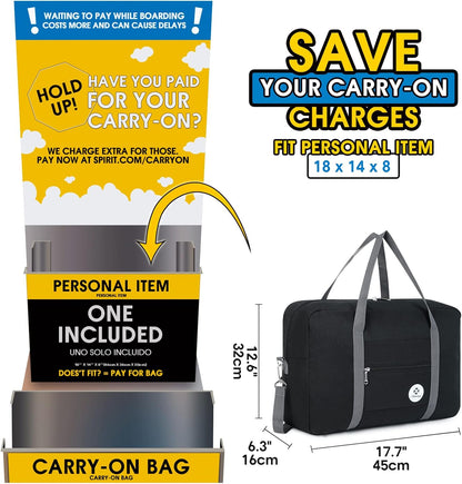 For Spirit Airlines Personal Item Bag Foldable Travel Duffel Bag Tote Carry on Luggage Duffle Overnight for Women and Men