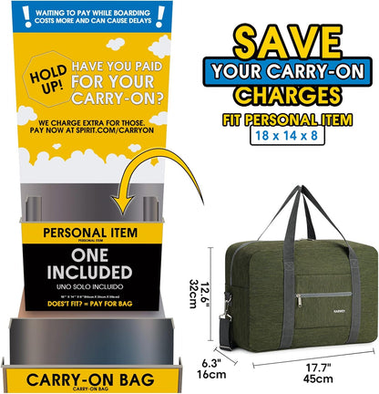 For Spirit Airlines Personal Item Bag Foldable Travel Duffel Bag Tote Carry on Luggage Duffle Overnight for Women and Men
