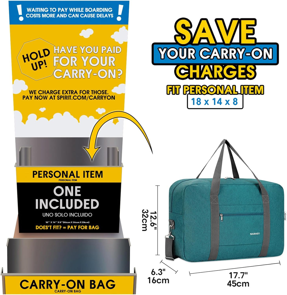 For Spirit Airlines Personal Item Bag Foldable Travel Duffel Bag Tote Carry on Luggage Duffle Overnight for Women and Men