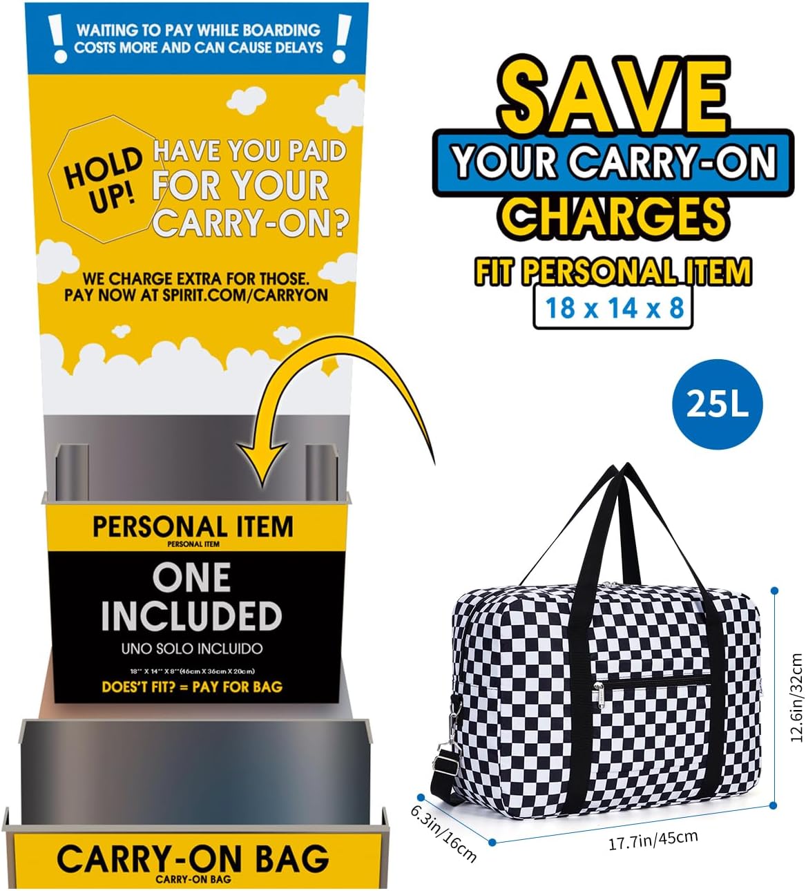 For Spirit Airlines Personal Item Bag Foldable Travel Duffel Bag Tote Carry on Luggage Duffle Overnight for Women and Men