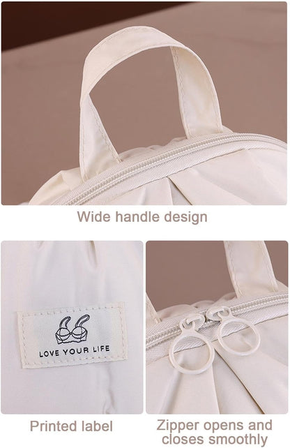 Underwear Storage Bag - Organized Bra Pouch, Reinforced Webbing Carrying Strap, 20x11x17.5cm Layered Lingerie Partition, Protective soft shellCasing | Clothing Organizer for Women & Travelers