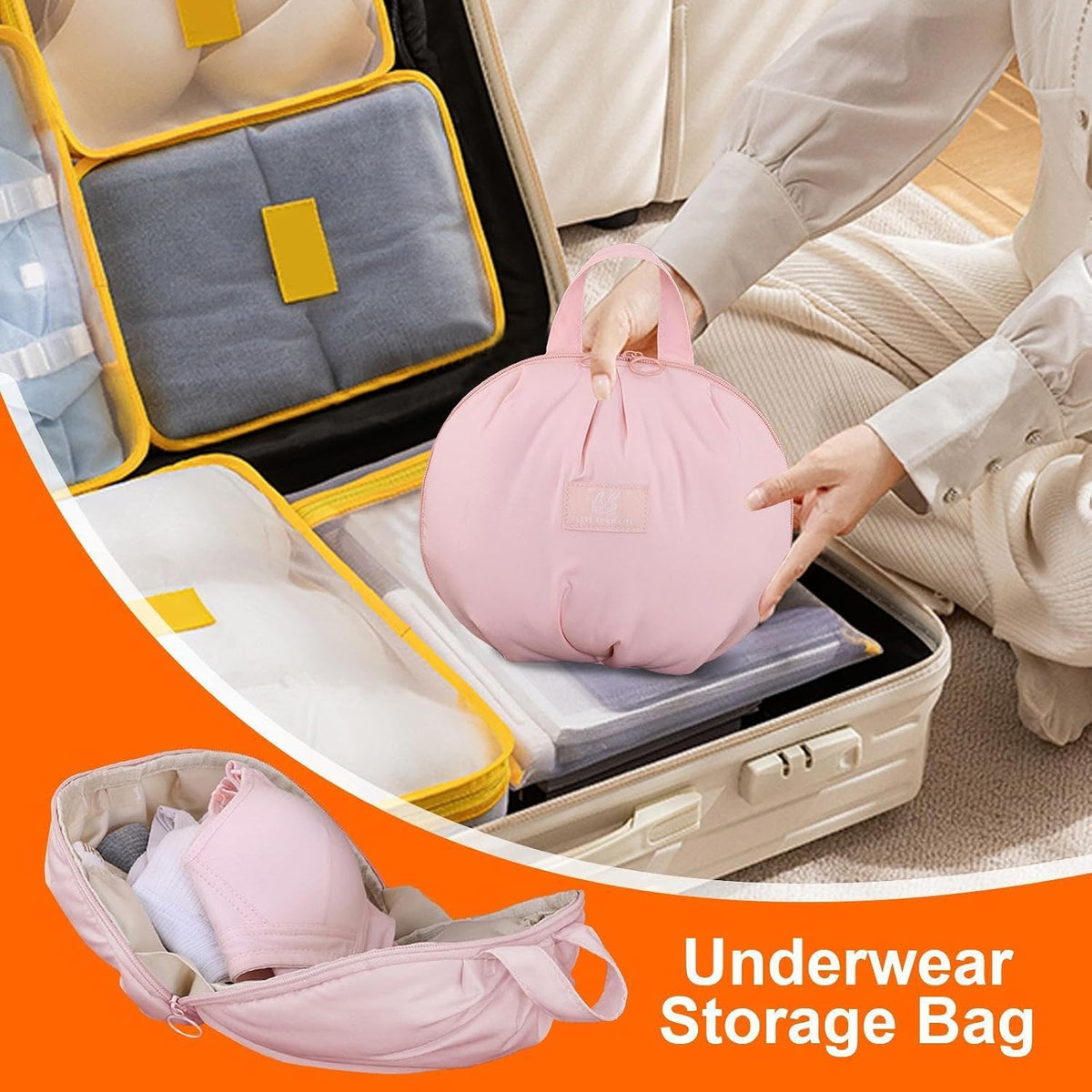 Underwear Storage Bag - Organized Bra Pouch, Reinforced Webbing Carrying Strap, 20x11x17.5cm Layered Lingerie Partition, Protective soft shellCasing | Clothing Organizer for Women & Travelers
