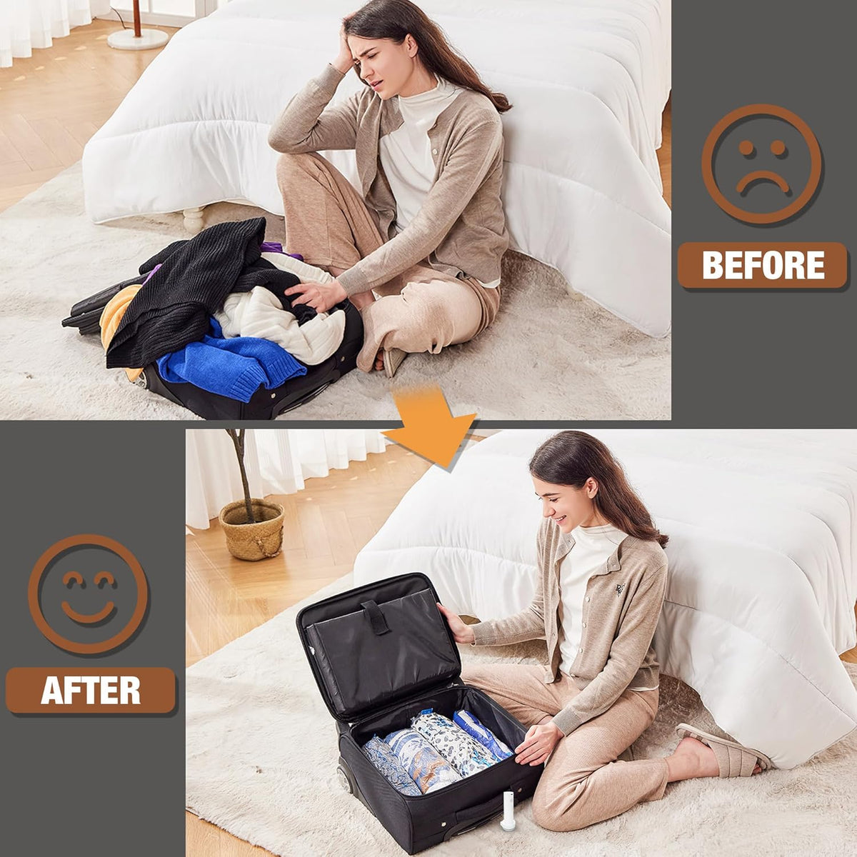 Travel Vacuum Bags with Electric Pump, Vacuum Travel Bags for Luggage and Suitcase, Combo 12 Pack