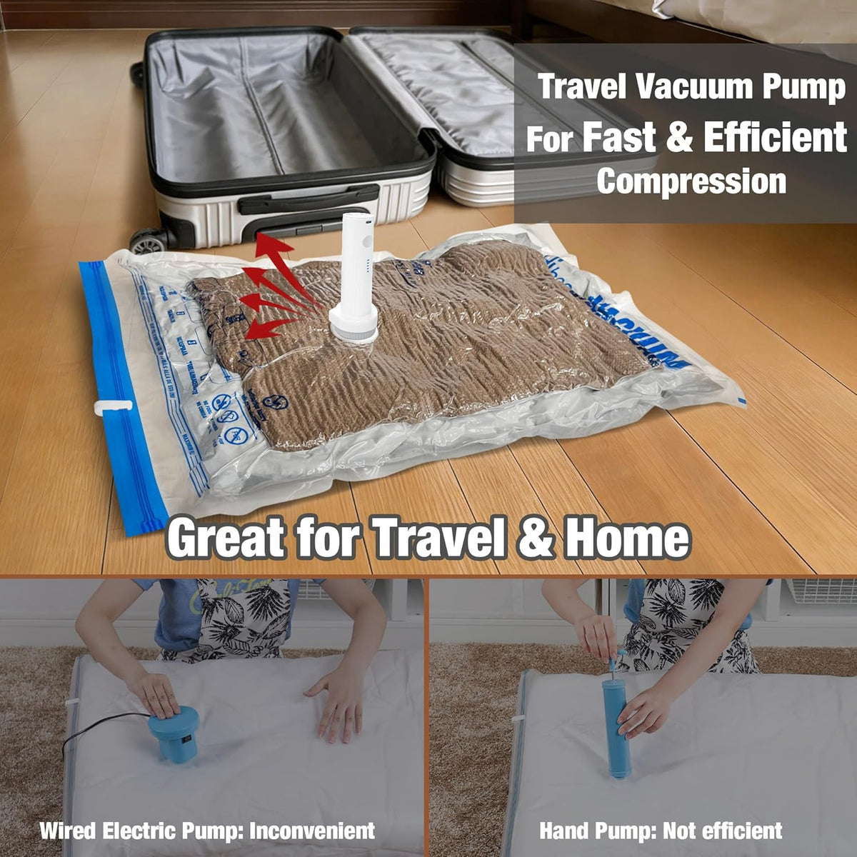 Travel Vacuum Bags with Electric Pump, Vacuum Travel Bags for Luggage and Suitcase, Combo 12 Pack