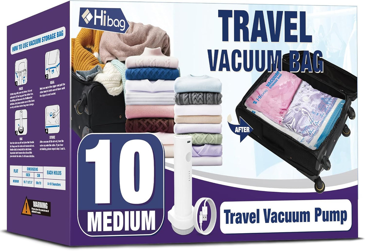Travel Vacuum Bags with Electric Pump, Vacuum Travel Bags for Luggage and Suitcase, Combo 12 Pack