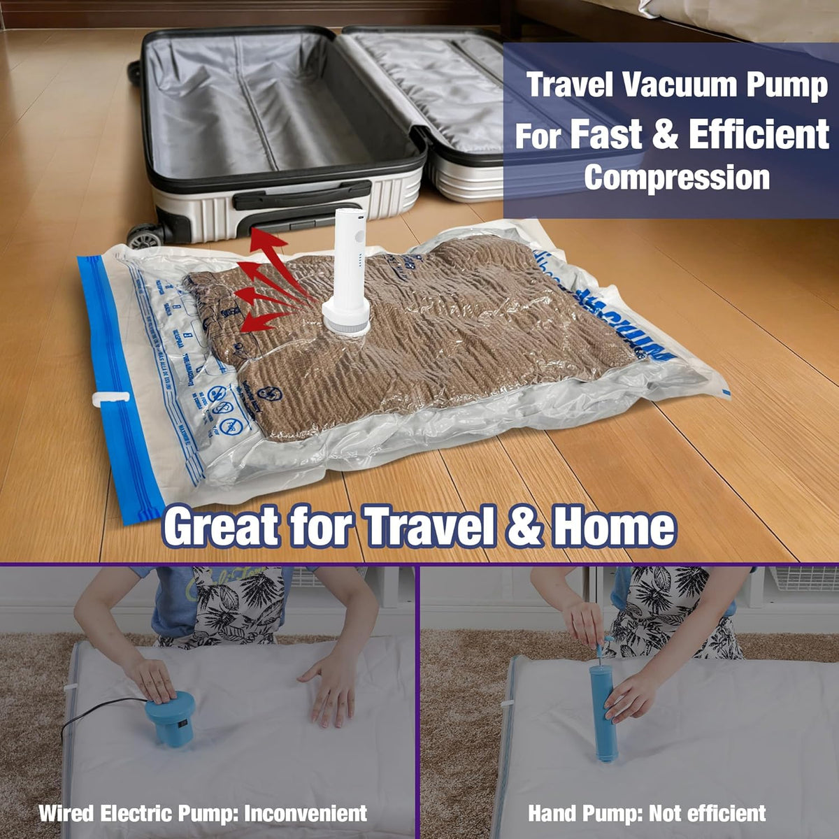 Travel Vacuum Bags with Electric Pump, Vacuum Travel Bags for Luggage and Suitcase, Combo 12 Pack