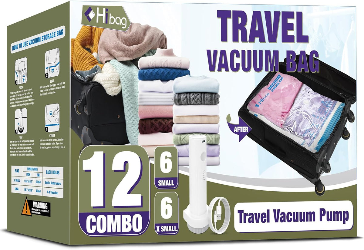 Travel Vacuum Bags with Electric Pump, Vacuum Travel Bags for Luggage and Suitcase, Combo 12 Pack