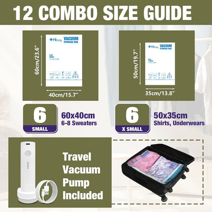 Travel Vacuum Bags with Electric Pump, Vacuum Travel Bags for Luggage and Suitcase, Combo 12 Pack