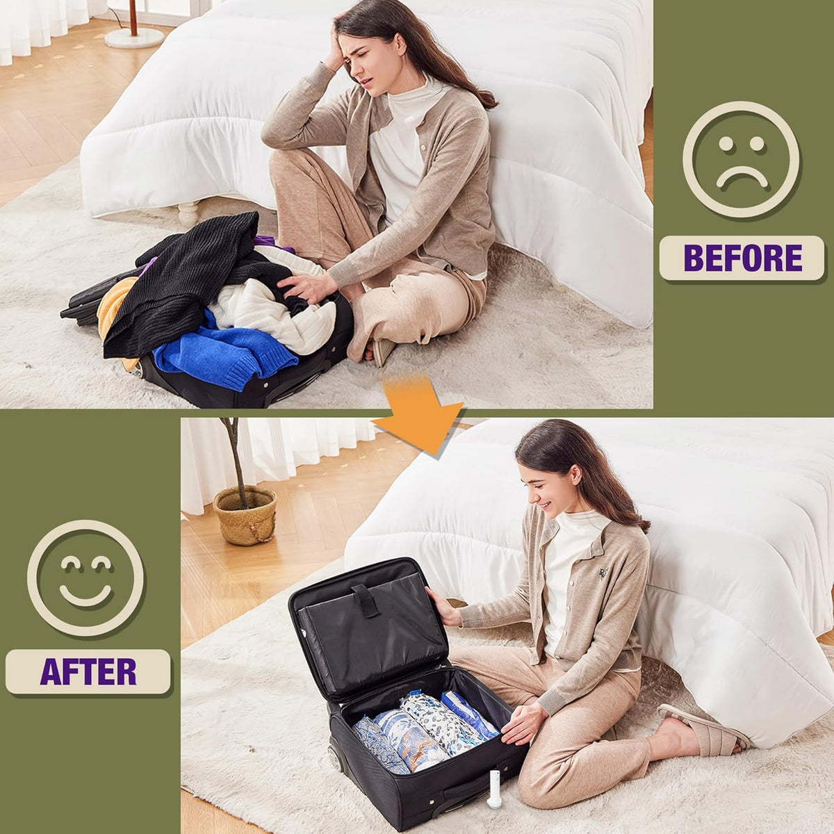 Travel Vacuum Bags with Electric Pump, Vacuum Travel Bags for Luggage and Suitcase, Combo 12 Pack