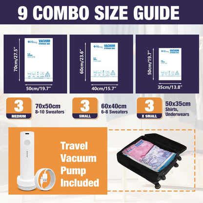 Travel Vacuum Bags with Electric Pump, Vacuum Travel Bags for Luggage and Suitcase, Combo 12 Pack