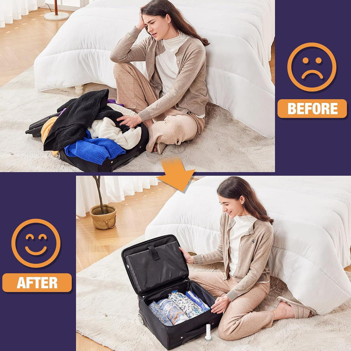 Travel Vacuum Bags with Electric Pump, Vacuum Travel Bags for Luggage and Suitcase, Combo 12 Pack
