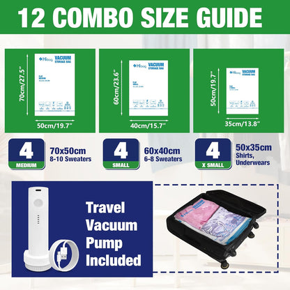 Travel Vacuum Bags with Electric Pump, Vacuum Travel Bags for Luggage and Suitcase, Combo 12 Pack