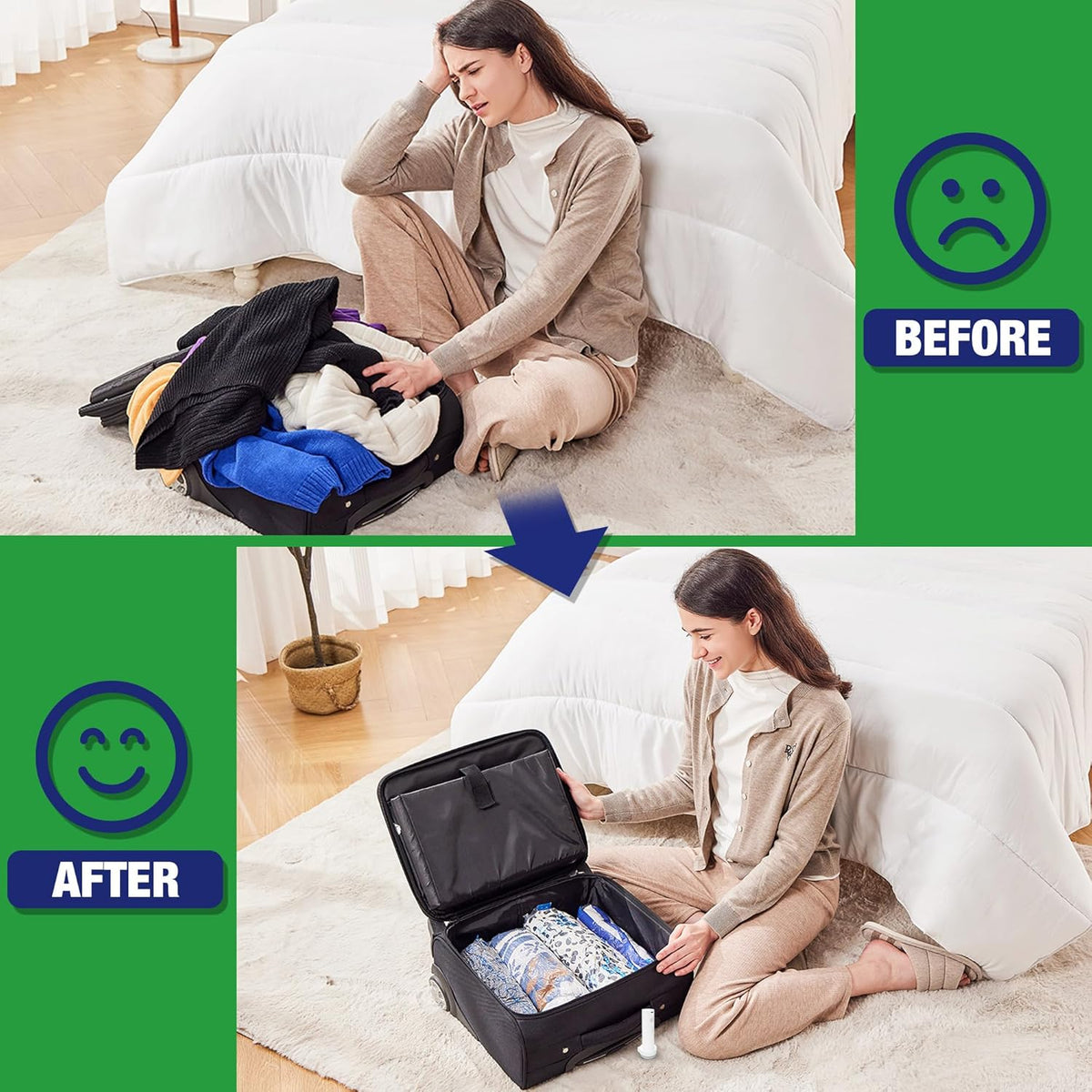 Travel Vacuum Bags with Electric Pump, Vacuum Travel Bags for Luggage and Suitcase, Combo 12 Pack