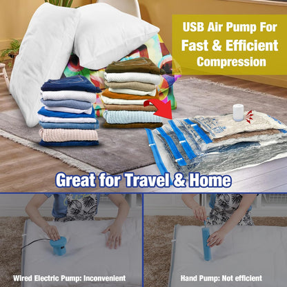 Travel Vacuum Bags with Electric Pump, Vacuum Travel Bags for Luggage and Suitcase, Combo 12 Pack