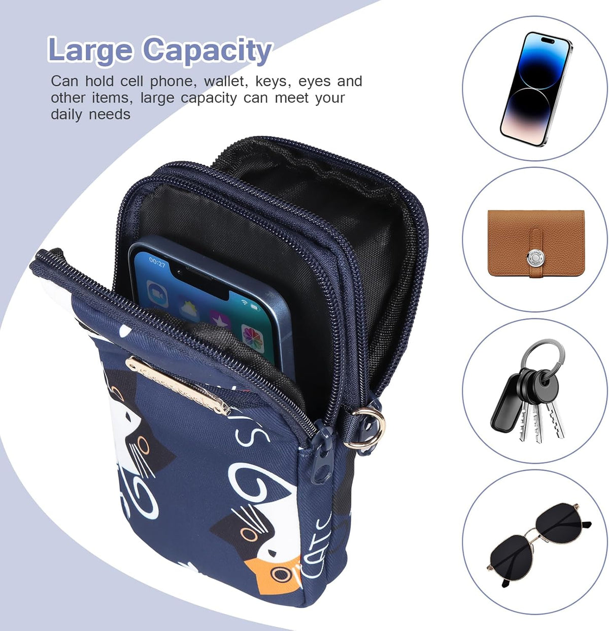 Lightweight Small Crossbody Bag for Women Cell Phone Purses Travel Pouch Shoulder Bag for Running, Walking