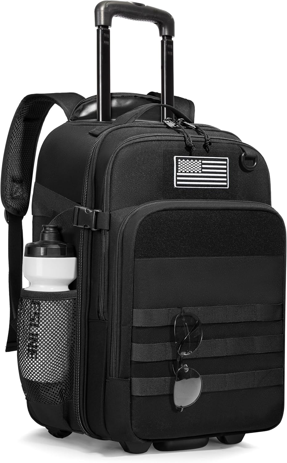 Rolling Tactical Laptop Backpack, Underseat Travel Backpack | Wheeled Carry-On Luggage, 17" Laptop Sleeve, 4 Expandable Pockets, Molle Loop Panel, 3 Carrying Options, Lockable Zipper