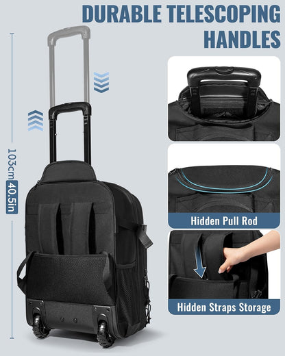 Rolling Tactical Laptop Backpack, Underseat Travel Backpack | Wheeled Carry-On Luggage, 17" Laptop Sleeve, 4 Expandable Pockets, Molle Loop Panel, 3 Carrying Options, Lockable Zipper