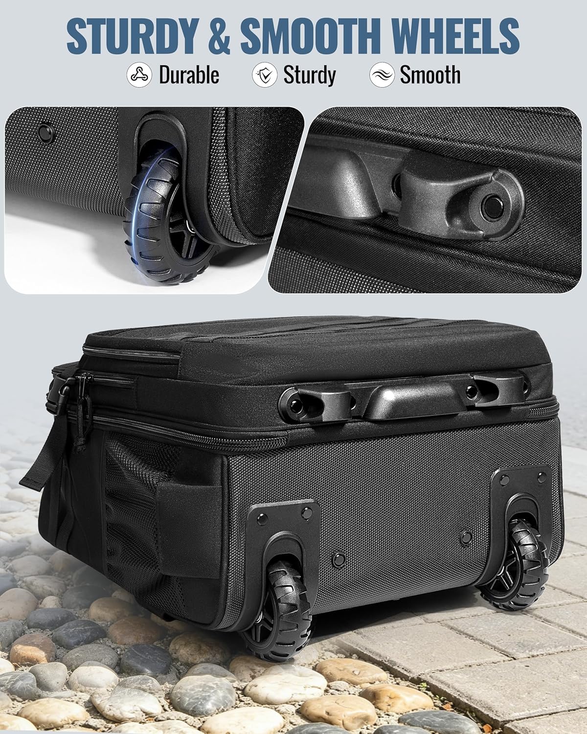 Rolling Tactical Laptop Backpack, Underseat Travel Backpack | Wheeled Carry-On Luggage, 17" Laptop Sleeve, 4 Expandable Pockets, Molle Loop Panel, 3 Carrying Options, Lockable Zipper
