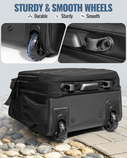 Rolling Tactical Laptop Backpack, Underseat Travel Backpack | Wheeled Carry-On Luggage, 17" Laptop Sleeve, 4 Expandable Pockets, Molle Loop Panel, 3 Carrying Options, Lockable Zipper