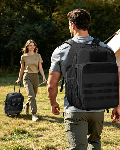 Rolling Tactical Laptop Backpack, Underseat Travel Backpack | Wheeled Carry-On Luggage, 17" Laptop Sleeve, 4 Expandable Pockets, Molle Loop Panel, 3 Carrying Options, Lockable Zipper